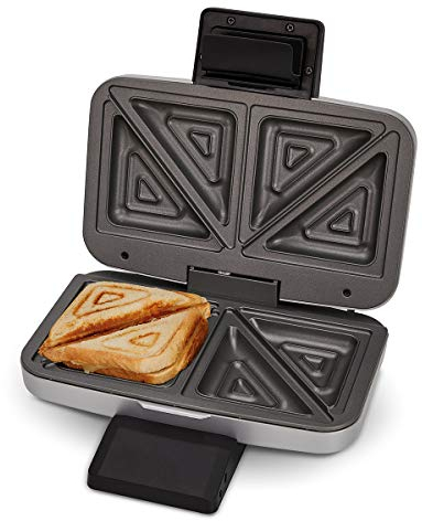Cloer 6259 Sandwichmaker, 900 W für 2 diagonal geteilte Toasts, American Toasts, XXL Füllungen, Silber
