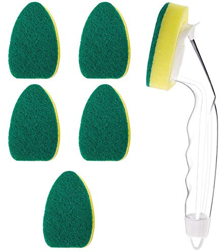 7 Stücke Küche Spüle Reinigung Bürste Portable Dish Wand Schwamm Schwamm-Pads Dish Wand Refills Ersatz Schwammk Include 1 Geschirrspülstab and 6 Ersatzkopf für Spülbecken Dishwand Reinigungsbürste
