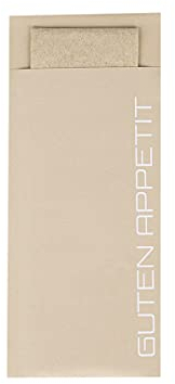 Mank Bestecktasche, Bestecktaschen 20x8,5 cm mit 2-lagiger Tissue Serviette, Besteckhülle, Besteckbeutel, Guten Appetit (Naturbraun, 100)