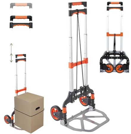 Pack and Move - Diable Pliable en Aluminium - 28 x 39 x 100 cm - 60 KG Max - pour déménagement et Transport