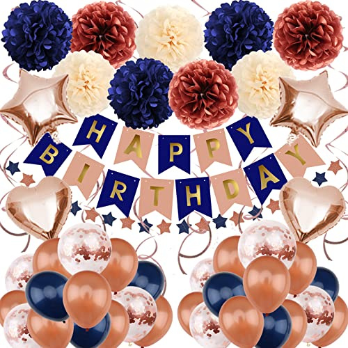 Zerodeco Decorazione di Compleanno per Ragazza, Decorazione per Feste di Compleanno, Striscione con Pompon di Carta, Stella, Palloncini in Pellicola, per Compleanno, per Uomo, Ragazzo e Donna