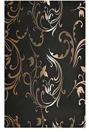 Moyyo Gold on Black Pattern Tea Towel 1 Pack Soft and Absorbent Kitchen Towel with Hanging Loop Polyester Large Hand Towel Dishcloth Bar Towel Cleaning Cloth for Dishes Glasses Countertops Kitchen Dec