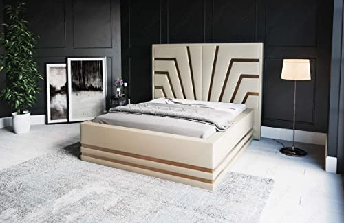 Sofa Dreams Wasserbett Cecina mit beheizbarer Wasserbettmatratze und kompletter Technik LED Beleuchtung 140x200 160x200 180x200 200x200 200x220 (140 x 200 cm, Beige-Gold)