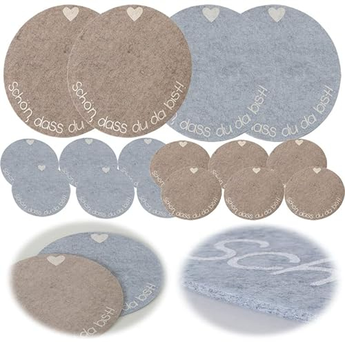 LS-LebenStil 2X Filz Tischset Platz-Set Schön, DASS Du da bist 38cm Rund Beige Platz-Set Rund Platzmatte