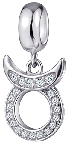 12 Zodiac Constellation Pendant Charms with Clear CZ, 925 Sterling Silver Horoscope Beads, fits European Birthday Bracelet, Gifts for Mother/Wife/Boyfriends