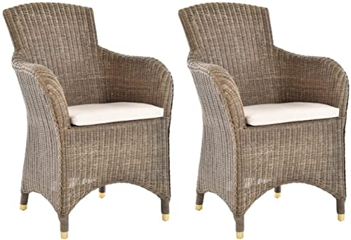 Krines Home 2er Set Esszimmersessel Rattan Esszimmerstuhl mit Armlehne Rattansessel Korbstuhl Esszimmer Sessel (Oliv)