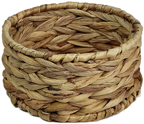 Small Water Hyacinth round baskets for storage Natural colour wicker basket shelves open. Decorative gift box Small bathroom mini tray makeup bathroom Kitchen organiser (Small 14cm, 1x basket)