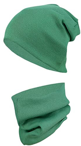 TupTam Mütze und Schal Kinder Set – Weiches Schal Mütze Set Kinder für Herbst und Winter, Farbe: Rippstoff Khaki Grün, Größe: 56-62