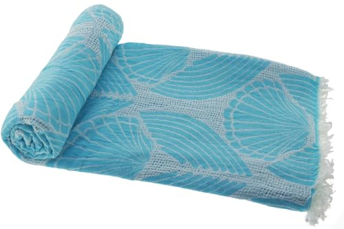 Stefano Ferrante Muschel Hamamtuch Saunatuch Pestemal Fouta Strandtuch Badetuch Handtuch Baumwolle Backpacker 100x180 cm (türkis/weiß)