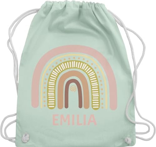 Turnbeutel Rucksack - Boho - Regenbogen - Dein Name - Unisize - Pastell Grün - personalisierte geschenke kindergartenbeutel bohemian chic stil beutel tasche kindergarten wechselbeutel kita