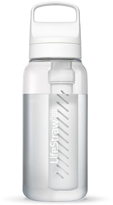 LifeStraw Go Series – Gourde filtrante sans BPA 1l pour les voyages et l’usage quotidien. Élimine les bactéries, les parasites et les microplastiques. Améliore le Goût, Polar White (blanc)