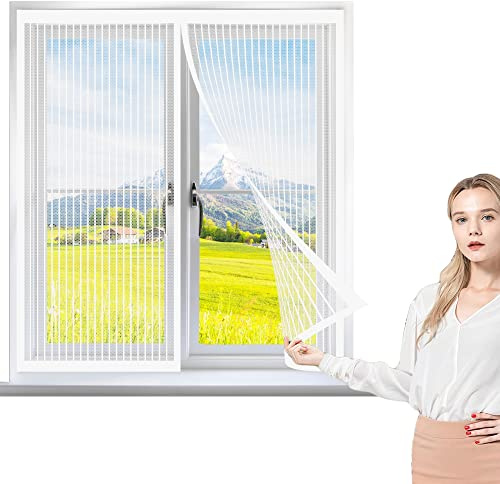 Magnétique Moustiquaire 115 x 100 cm, Moustiquaire Porte sans Percer pour Couloirs, Sans Perçage pour La Plupart Les Types de FenêTres ou Porte, Blanc