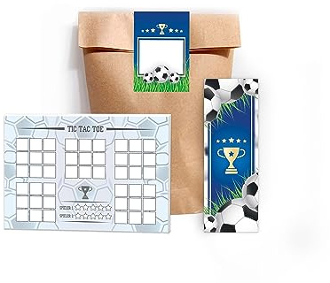 8 Tic Tac Toe je 25 Blätter + 8 Lesezeichen + 8 Tüten + 8 Aufkleber Fußball blau Set Mitgebsel Mitbringsel Gastgeschenk zum Kindergeburtstag Motto-Party für Teens Mädchen Jungen Kindergarten Schule