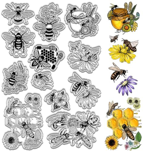 craspire Honey Bee Clear Rubber Stamps Honeycomb Hummel Vintage Flowers Transparente Silikon-Stempelsiegel Für Journaling, Kartenherstellung, Notebook-Dekoration, DIY, Scrapbooking, Handgefertigtes