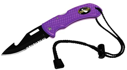 Saekodive Nami Folding Knife - Wrist Lanyard, Saltwater Resistant - Scuba Diving, Spearfishing, Fishing, Hunting, Camping Gear (Purple/S.S.)