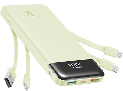 Charmast 22.5W Batterie Externe, 20000mAh Power Bank avec 4 Câbles Intégré