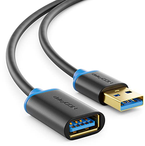 deleyCON 0,5m USB 3.0 Super Speed Câble Rallonge Court - Fiche vers Prise - Technologie USB 3.0 Super Speed Jusqu’à 5 Gbit/s - Noir/Bleu