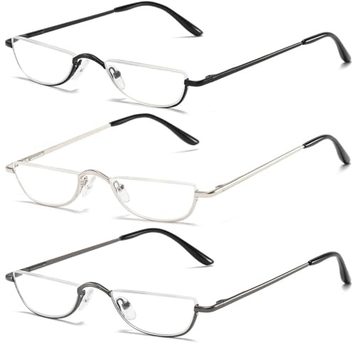 ABETOS Halbrand Lesebrille Herren Damen Metall Halbmond Halbrahmen Sehhilfe Flexibel Federscharnier Lesebrillen Computer Lesebrille Leicht Komfortable Lesehilfe Brille mit Stärke