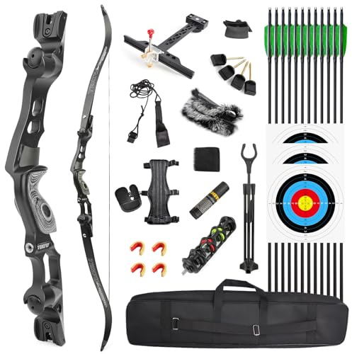 SHARROW 62 Zoll ILF Recurvebogen mit Gordon Wurfarme 25-60Lbs Amerikanischer Jagdbogen Aluminiumlegierung Riser Rechtshänder für Erwachsene Bogenschießen Wettbewerb (Satz 2/ Schwarz, 35lbs)
