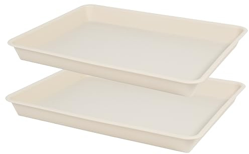 VUWEZ Rechteckige Pflanzschale, Pflanzentropfschale, Untersetzer, Pflanzenkeimschalen, Pflanzen-Untersetzer, 27,9 x 22,9 x 3,1 cm, Beige, 2 Stück