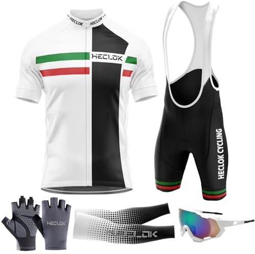 HECLOK Combinaisons de Cyclisme Hommes，Ensemble Maillot Cycliste à Manches Courtes，Respirant Maillot Velo Route+Ensemble Short Cycliste avec 9D Gel，Été Jerseys VTT