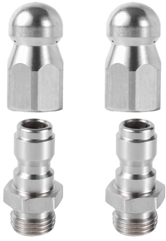 NQEUEPN 4pcs Sewer Jet Nozzle & Quick Connector NPT 1/4, Stainless Steel Jet Nozzle for Drain Jet Hose Pressure Washer Sewer Cleaning Tool High-Pressure Nozzle 5000 PSI