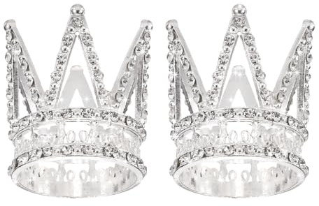 sourcing map 2Pcs Mini Crown Cake Toppers, Alloy Queen Princess Little Silver Crown Tiara Cupcake Heart Shaped with Pearl Rhinestone for Birthday Cake Decor Wedding Party, Mini Double Layer
