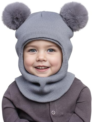 ZLLkeji Cappello Bambini Inverno Paraorecchie Sciarpa 3 in 1 Carina Beanie Lavorato a Maglia Calda Antivento Beanie Cappelli Berretto per L'Età 6 Mesi ~8 Ragazzi e Ragazze (IT, Numero, 36, 54, Grey)