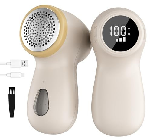 Fabric Shaver, 3-Speeds Lint Shaver with Digital Display, Sweater Bobble Shaver with 6-leaf Blades, Rechargeable Defuzzer Remove Fuzz, Pills for Clothes, Furniture, Sofa, Blanket Lint Bobble Remover