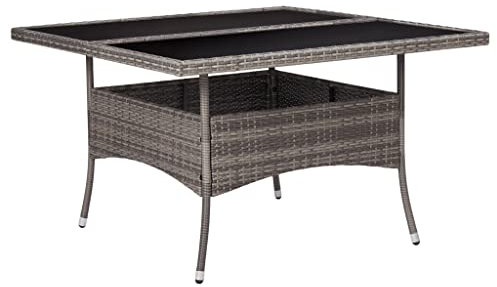 Garten-Esstisch Grau Poly Rattan und Glas,jiangboyue-46190