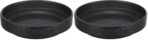 TRIXIE Flacher Katzennapf Keramik BE Nordic 300 ml schwarz - moderner Fressnapf für kleine Katzen ø 16 cm Keramiknapf mit Rutschfester Gummierung - 24522 (Packung mit 2)
