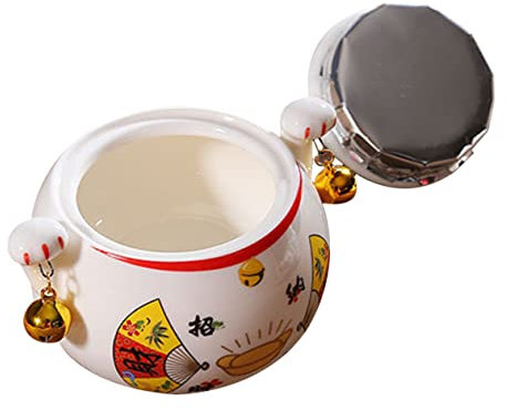 IMIKEYA Lucky Cat Storage Jar Ceramic Tea Jar for Office Home Decorative Canister Sealing Lid for Tea Caddy Use