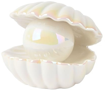 Muschel mit Perle Deko Maritim 10x8cm Porzellan - Dekofigur Dekomuschel - Keramikmuschel Dekoidee Geschenkidee - Tischdeko Meeresdeko Stranddeko Muscheldeko - Weiß Perlmutt