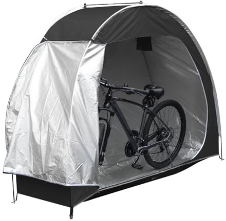 Fahrradschuppen wasserdicht 210d Oxford Stoff, Fahrradaufbewahrung mit Fensterdesign für den Außenlager, Fahrradaufbewahrungszelt für 2-3 Fahrräder, Planenschuppenlagerzelte für (Schwarz)
