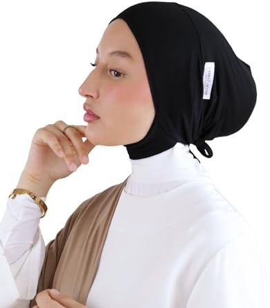 Halkfri hijab-undermössa i naturlig bambu fiber andningsbar och allergivänlig för slöjda muslimska kvinnor SH-7, svart, One Size