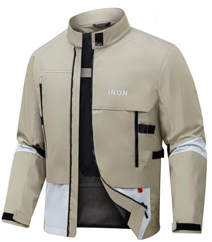 RIDEIRON Motorradjacke Herren Abnehmbare Zertifizierte Motorradprotektoren Sommer Reiten Mesh atmungsaktiv komfortabel Herren Biker Jacke Beige XXL