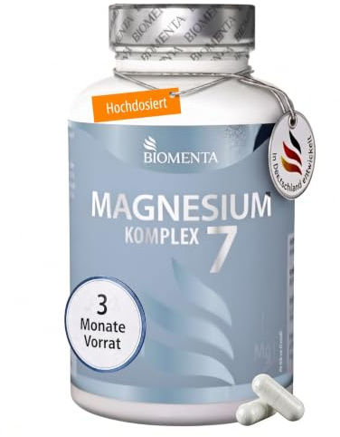 BIOMENTA Magnesium 7 Komplex - 7 hochwertige Magnesiumquellen - 185 Kapseln hochdosiert - 300 mg elementares Magnesium/Tagesdosis für eine normale Muskelfunktion* uvm. - Premiumqualität