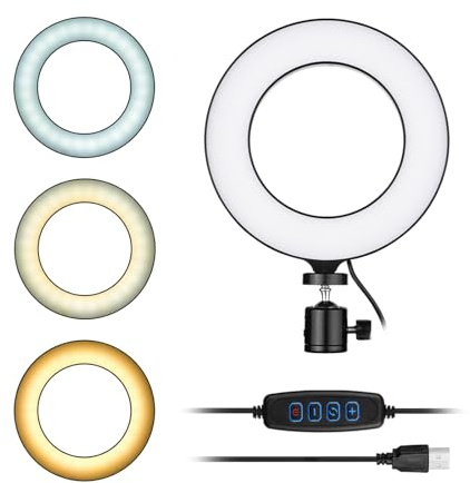 16 cm/6inch Mini LED Ring Light Fill-in Lamp Alimentazione USB 3 modalità di illuminazione 11 livelli di luminosità regolabile con adattatore a sfera flessibile per live streaming video online selfie