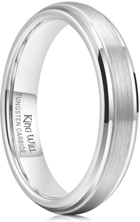 King Will Classic Tungsten Wedding Band for Men, Polished Finish Step Edge Matte Rings Comfort Fit