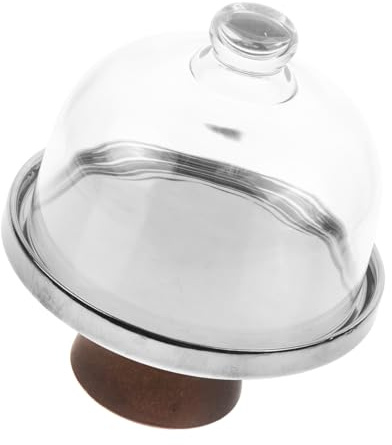 Amosfun Covered Cake Stand with Lid Elegant Glass Dome Wood Base for Wedding Decor for Dessert Presentations and Hosting Events