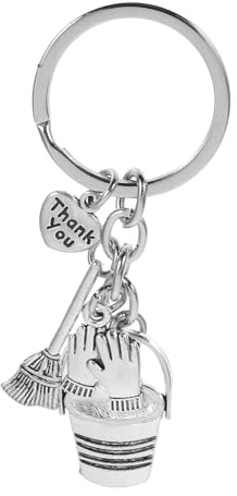 minkissy Housekeeping Cleaning Keychain Water Bucket Charm Broom Work Gloves Pendant Thank You Keyring for Housekeeper Cleaning Key Ring for Housekeeping Staff