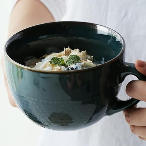 700ml große Keramik-Kaffeetasse,Tasse Steingut, Cappuccino Tassen, XXL Tasse Keramik Suppentassen mit Henkel, Groß Müslischalen mit Henkel,Salat Schale,Kaffeetasse aus Porzellan (Dunkelgrün)