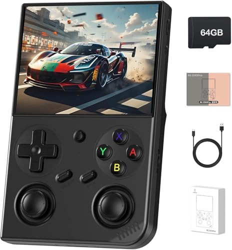 RG35XX Pro Handheld Game Consoles Retro Gaming Console with 64GB Card Video Game Console Linux 64-bit System Portable Pocket Arcade Support 30+ Simulators WiFi Bluetooth HD Output (Black)