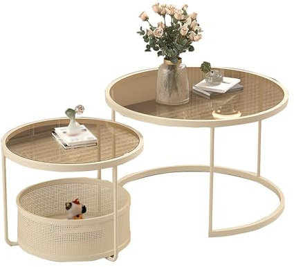 TYHAYJYK Wohnzimmertisch-Sets, Couchtisch-Set mit 2 Beistelltischen, Satztische, Säulentische, Sofa- und Konsolentische, Akzent-Teetisch, Kleiner Teetisch aus Glas für Schlafzimmer, Studio,
