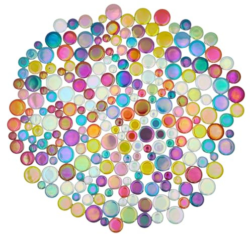 1,1 kg Piastrelle di Mosaico in Ceramica Iridescenti Tonde, 4 Taglie, Cerchi Multi-Colore Lucidi per Artigianato Fai Da Te, Backsplash, Decorazione Domestica e Progetti Artistici (Colore Misto)