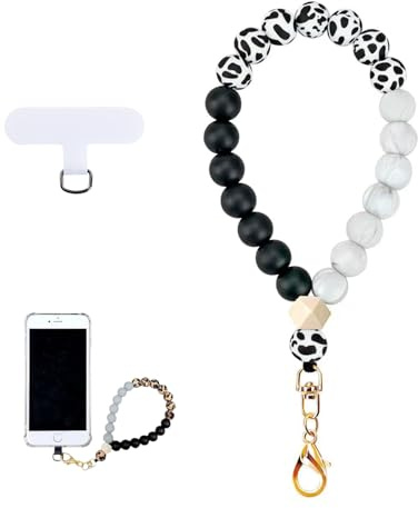 Culinavog Dragonne de Téléphone en Perles de Silicone, Bracelet Elastique Mains Libres avec Patchs Universels, Anti-Perte Longe de Téléphone Compatible avec la Plupart des Smartphones(Multicolore) (B)