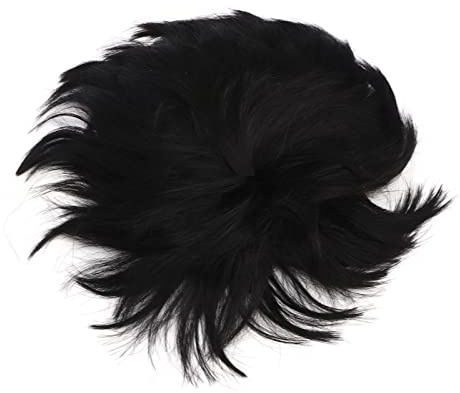 Haofy Tupé para Hombre, Elegante Peluca de Pelo Corto Negro, Cómodo Adorno de Pelo Sintético para Uso Diario y Cosplay