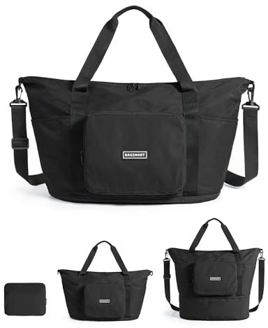 BAGSMART Vikbar resväska för kvinnor och män, 37 l handbagage, väska, sportväska, reseväska, duffle Bag, weekender skötväska, träningsväska, handväska för sport och resor, svart, 45 x 20 x 30 cm