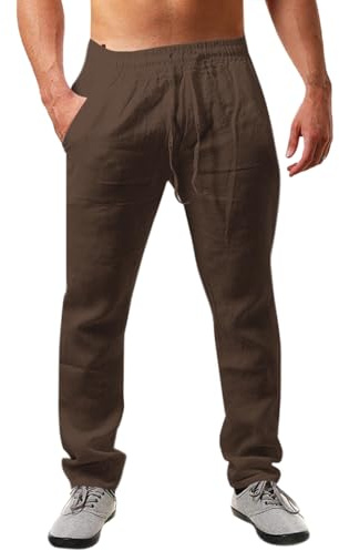 Runcati Pantalon léger en Lin pour Homme avec Cordon | Pantalon léger en lin pour homme avec cordon