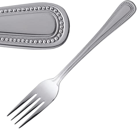 Olympia Bead Cutlery Dessert Forks (Pack of 12), 185(L)mm, 18/0 Stainless Steel, High Polished Finish, Dishwasher Safe, Table Dining Forks, Restaurants Pubs Bars Bistros Cafés or Home Use | C128